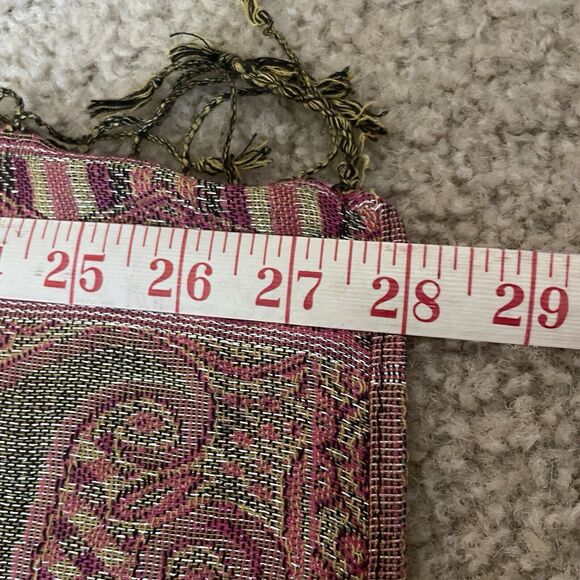 Womens Pashmina Silk Scarf Shawl Paisley Green Pink Hippie Boho Ethnic - Picture 6 of 6